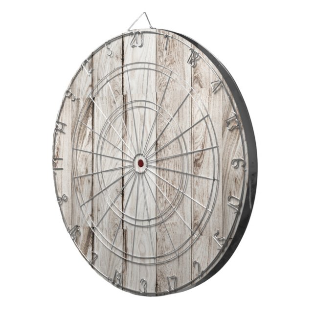 Tabla Dardos Painéis De Altura Leve (A dartboard made of light-colored wood, with a metal wire grid and a red bullseye.)