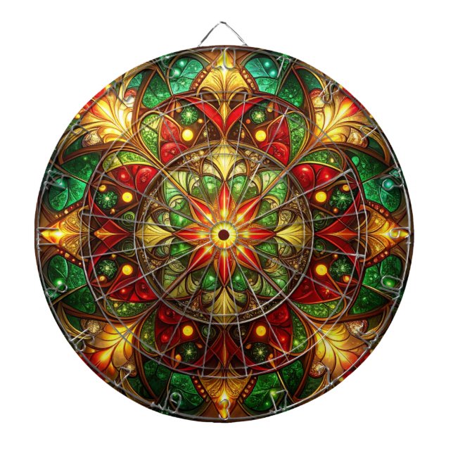 Tabla Dardos Painel de Dardos Floral Decorativo Vermelho Verde (Frente)