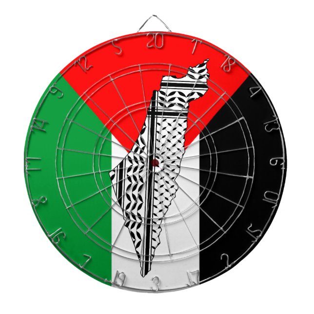Tabla Dardos Palestina - Bandeira e Mapa com Padrão Keffiyeg (Frente)
