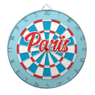 Tabla Dardos PARIS Blue White e Vermelho texto editável Retroat
