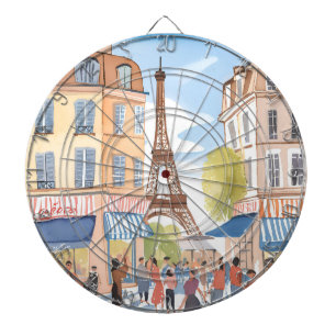 Tabla Dardos Paris França Torre Eiffel   Aquarela Viagem