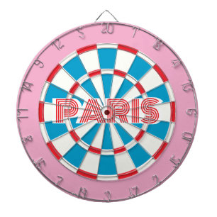 Tabla Dardos PARIS Vermelho Rosa Branco e Azul texto editável R