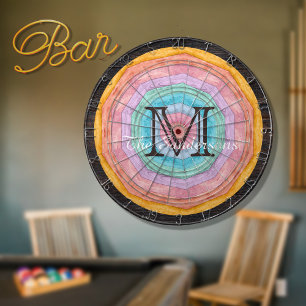 Tabla Dardos Pastel Rainbow Rustic Wood Tone Monograma