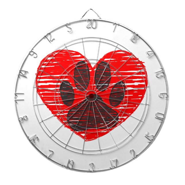 Tabla Dardos Pata De Cães Desenhada No Coração Vermelho (Frente)