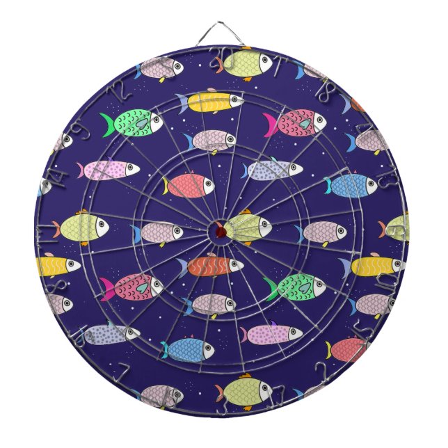 Tabla Dardos Peixes Multicoloridos em Azul Marinho (Frente)
