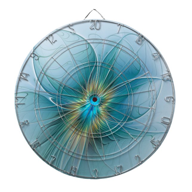 Tabla Dardos Pequena Bela Moderna Flor de Arte Fractal Azul Dou (Frente)