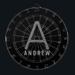 Tabla Dardos Personalizado do Nome do Monograma Moderno<br><div class="desc">Cinzas pretas,  prateadas e conselho personalizado branco com um design moderno,  mínimo,  simples e ousado. Altere o texto para criar seu próprio design monograma.</div>