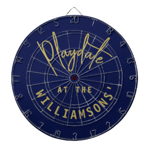 Tabla Dardos Personalizado Minimalista Azul Marinho Dourado Ele