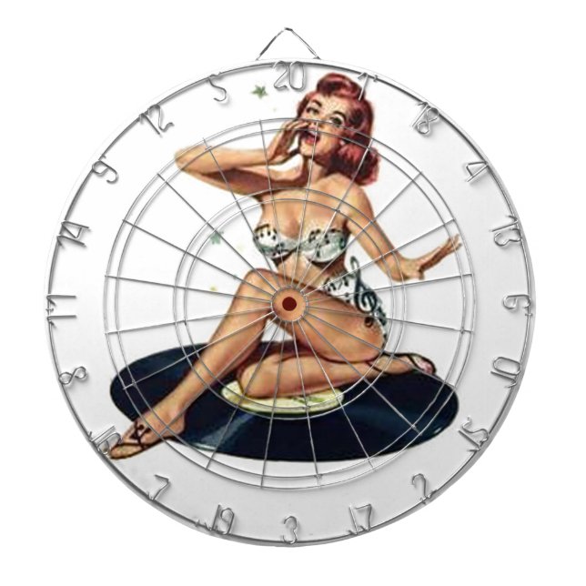 Tabla Dardos Pin acima da menina que senta-se no registro (Frente)