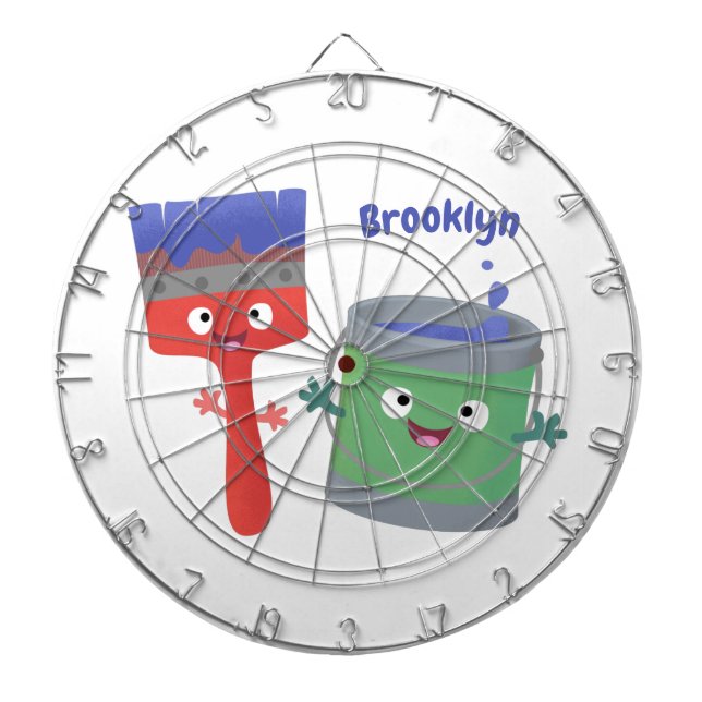 Tabla Dardos Pincel de pintura e personagens de desenho animado (Frente)