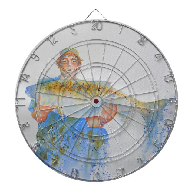 Tabla Dardos Pintor de aquarelas do pescador presente de pesca  (Frente)