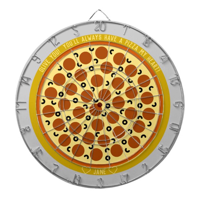 Tabla Dardos Pizza Puns Pepperoni Personalizados Pizza com Azei (Frente)