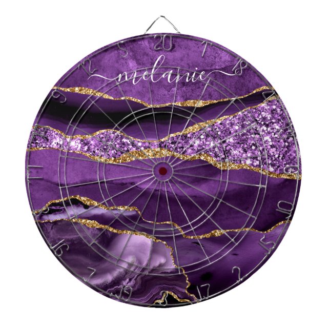 Tabla Dardos Placa Dart de Nome Personalizado Dourado Violeta A (Frente)