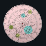 Tabla Dardos Placa Dart Icônica Atômica Starbursts Rosa<br><div class="desc">Este padrão de Dart Board Icônico Atômico Cor-de-Rosa apresenta rajadas atômicas icônicas. Isso mesmo! A antiga escola, o fundo colorido de primeira-dama cor-de-rosa com manchas de ouro é o pano de fundo perfeito para a vibrante turquesa, o aipo de salga e os círculos verdes cor de pera da cozinha. As...</div>