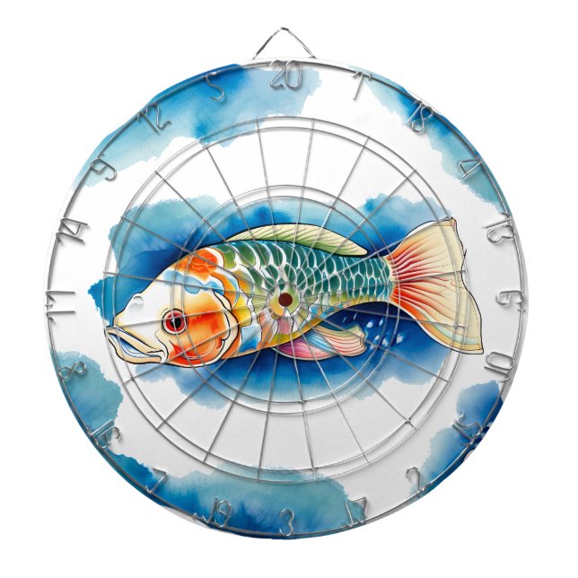 Tabla Dardos Placa Dart - Série Watercolor: Peixe Koi (Frente)