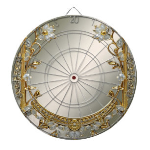 Tabla Dardos Placa de Arma Floral Branca do Ornamentado Dourado
