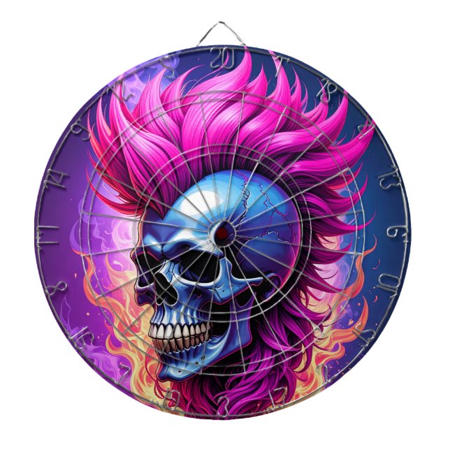 Tabla Dardos Placa de Arte do Crânio do Punk Flaming (Frente)