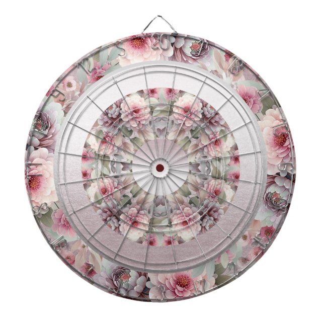 Tabla Dardos Placa de Arte Floral Branca Moderna, Rosa (Frente)