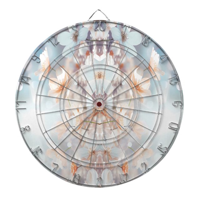 Tabla Dardos Placa de Arte Floral de Pêssego Branco (Frente)