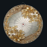 Tabla Dardos Placa de Arte Floral do Ornamentado Dourado Modern<br><div class="desc">Belo Ornamentado Dourado Floral Dartboard</div>