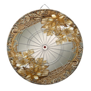 Tabla Dardos Placa de Arte Floral do Ornamentado Dourado Modern