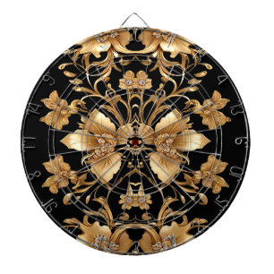 Tabla Dardos Placa de Arte Floral Dourada