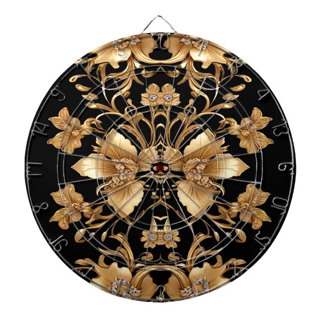 Tabla Dardos Placa de Arte Floral Dourada (Frente)