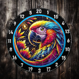 Tabla Dardos Placa de Arte Vibrante com Design de Papagaio Trop