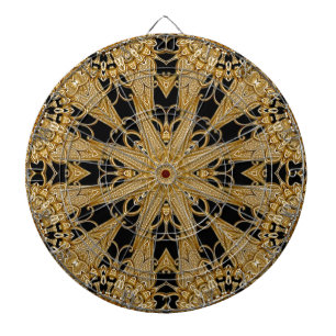 Tabla Dardos Placa de artes Floral do Ornamentado Preto Dourado