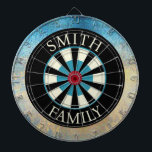 Tabla Dardos Placa de dardo azul preto personalizada<br><div class="desc">Crie um conselho personalizado. A design oferece uma vibração moderna,  mas rústica,  com uma série de azuis,  bege e cores pretas. Você pode personalizar o conselho com seu nome de família ou texto. Use a modelo para criar seu próprio conselho de dardo personalizado.</div>