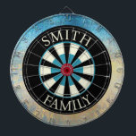Tabla Dardos Placa de dardo azul preto personalizada<br><div class="desc">Crie um conselho personalizado. A design oferece uma vibração moderna,  mas rústica,  com uma série de azuis,  bege e cores pretas. Você pode personalizar o conselho com seu nome de família ou texto. Use a modelo para criar seu próprio conselho de dardo personalizado.</div>