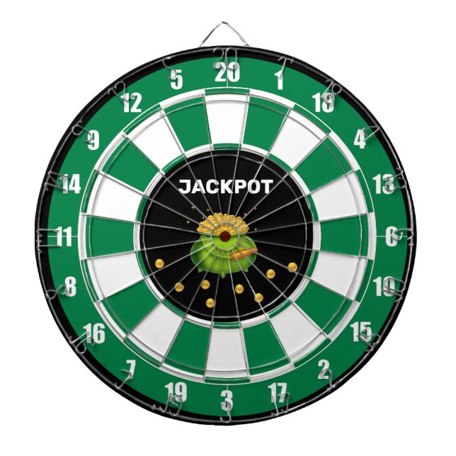 Tabla Dardos Pote de Ouro e Texto em Preto Verde Branco (Frente)
