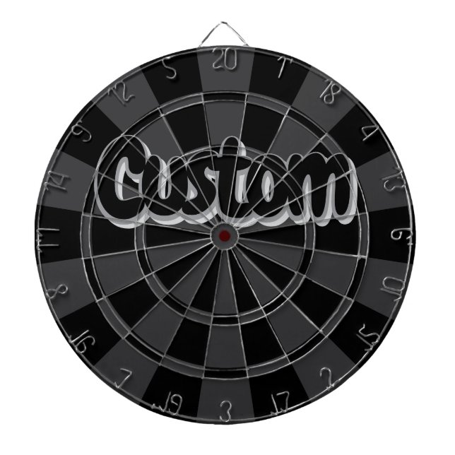 Tabla Dardos Preto e Cinza Carvão com Texto Personalizado (Frente)
