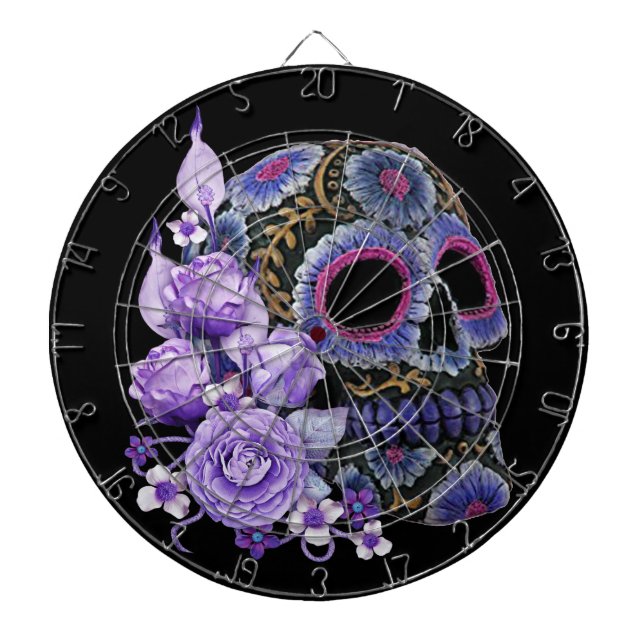 Tabla Dardos Purple Floral Black Sugar Skull Dia Dos Mortos (Frente)