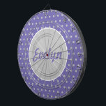 Tabla Dardos Quadro de Bolinhas personalizado (Lavanda)<br><div class="desc">Estilo de vindima... para as senhoras... Fundo de lavanda com bolinhas de cinza... Círculo central de cinza com letra de lavanda... sotaques brancos... Excelente pequena ideia de presente... jogo de festa... especialmente para as garotas... Aguente na sala de jogos... bar... quarto... escritório... ela derramou... </div>