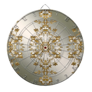 Tabla Dardos Quadro de Ornamentado Dourado Floral Branco