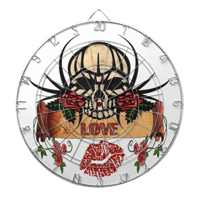 Tabla Dardos RAB Rockabilly Caveira Rosas Amor Batom (Frente)