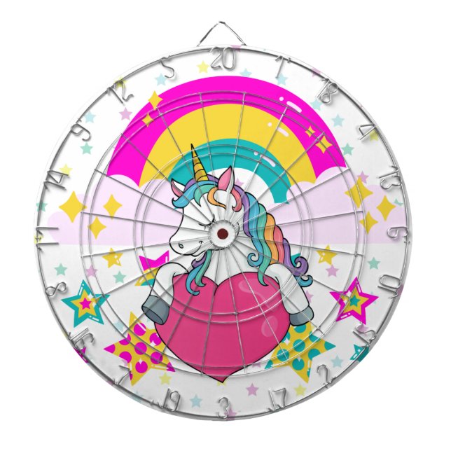 Tabla Dardos Rainbow Unicorn com estrelas (Frente)