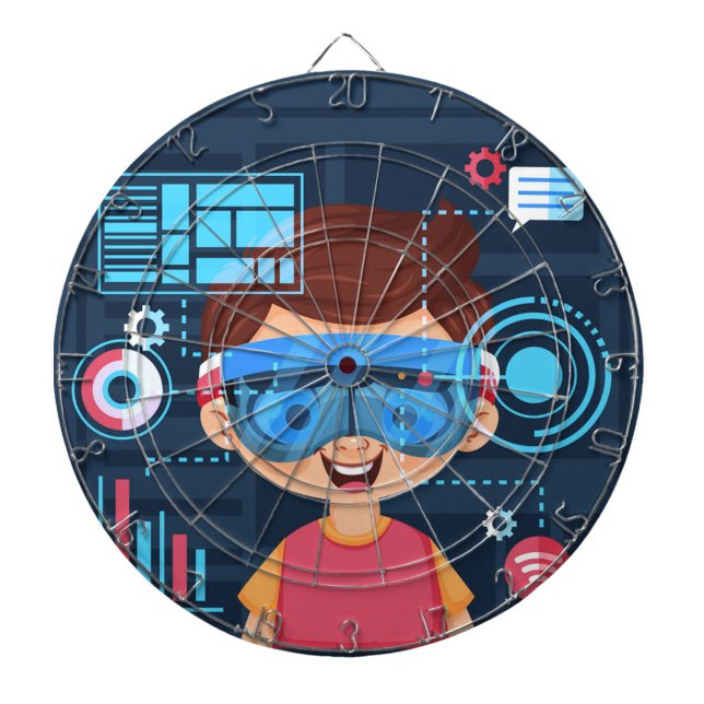 Tabla Dardos Realidade aumentada (A cartoon boy wearing a headset!)