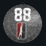 Tabla Dardos Red and Black Glitter Team Jersey<br><div class="desc">Ruby vermelho e preto brilha reluzente por trás de um contorno branco ousado de um jogador de basquete. Atualize facilmente o número da camisa na frente e personalize as informações na parte de trás. Disponível em outras cores brilhantes do grupo.</div>