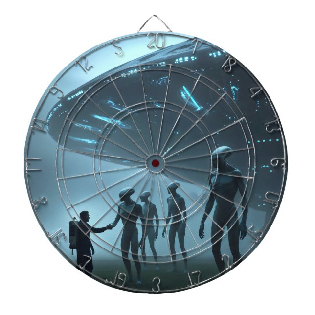 Tabla Dardos Reunião com aliens. (Frente)