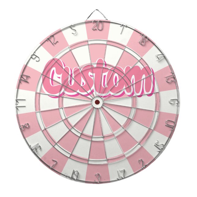 Tabla Dardos Rosa Pastel e Branco Texto Personalizável (Frente)