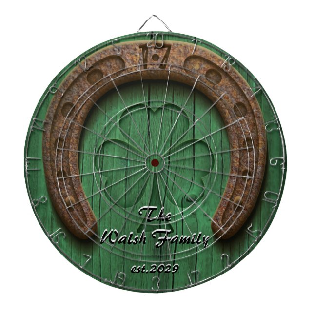 Tabla Dardos Rustic Lucky Horse Shoe Irish Family Custom (Frente)