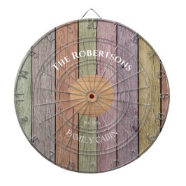 Tabla Dardos Rustic Wood Plank Pastel Nome da Família Cabine