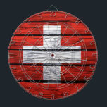 Tabla Dardos Saco de madeira rústico da bandeira suíça<br><div class="desc">A bandeira da suiça pintada na madeira rústica.</div>