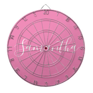 Tabla Dardos Script Branco de Nome Personalizado a Rosa 