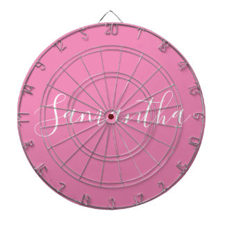 Tabla Dardos Script Branco de Nome Personalizado a Rosa 