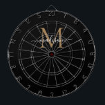 Tabla Dardos Script Negra Elegante Dourado Elegante na moda Mon<br><div class="desc">Placa de Arte Elegante Elegante para Roteiros Dourados de na moda Black Monograma Monograma  Monograma</div>