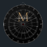 Tabla Dardos Script Negra Elegante Dourado Elegante na moda Mon<br><div class="desc">Placa de Arte Elegante Elegante para Roteiros Dourados de na moda Black Monograma Monograma  Monograma</div>