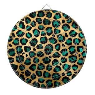 Tabla Dardos Série Leopardo Teal e Dourada Design 14  